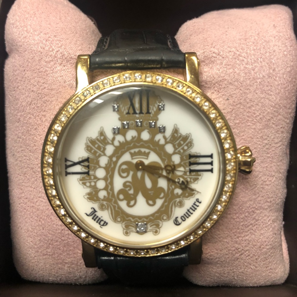 Black leather strap watch